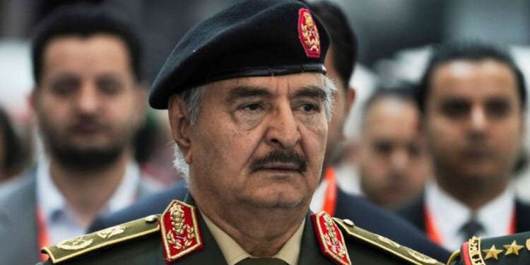 Libya's Khalifa Hifter, the commander of the self-styled Libyan National Army, is seen at the International Defense Exhibition and Conference in Abu Dhabi, United Arab Emirates, Feb. 20, 2023.