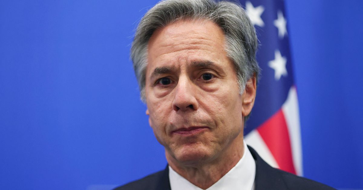 Secretary of State Antony Blinken speaks during a meeting with Ukraine's foreign minister at the NATO Alliance's headquarters in Brussels on Thursday.