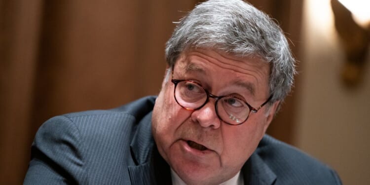 William Barr speaking during a meeting in the White House