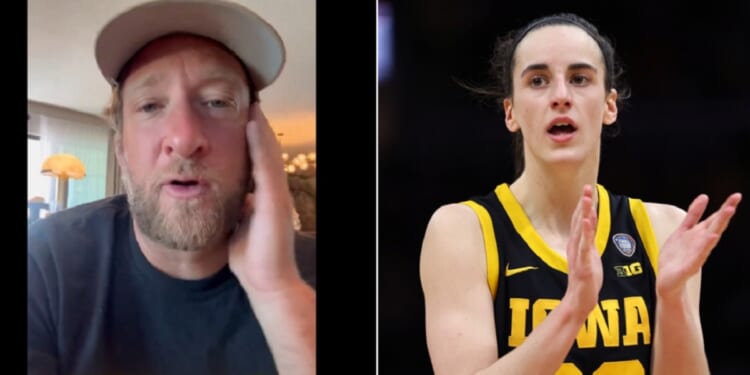 Barstool Sports founder David Portnoy, left; and Iowa Hawkeyes star Caitlin Clark.