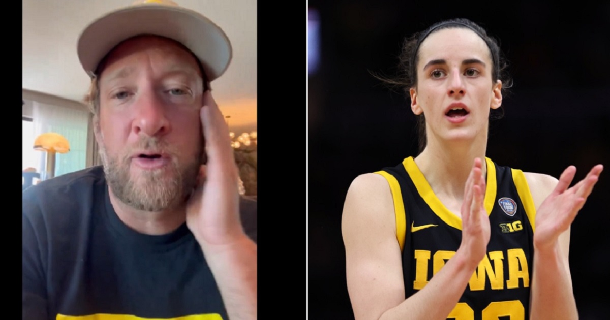 Barstool Sports founder David Portnoy, left; and Iowa Hawkeyes star Caitlin Clark.