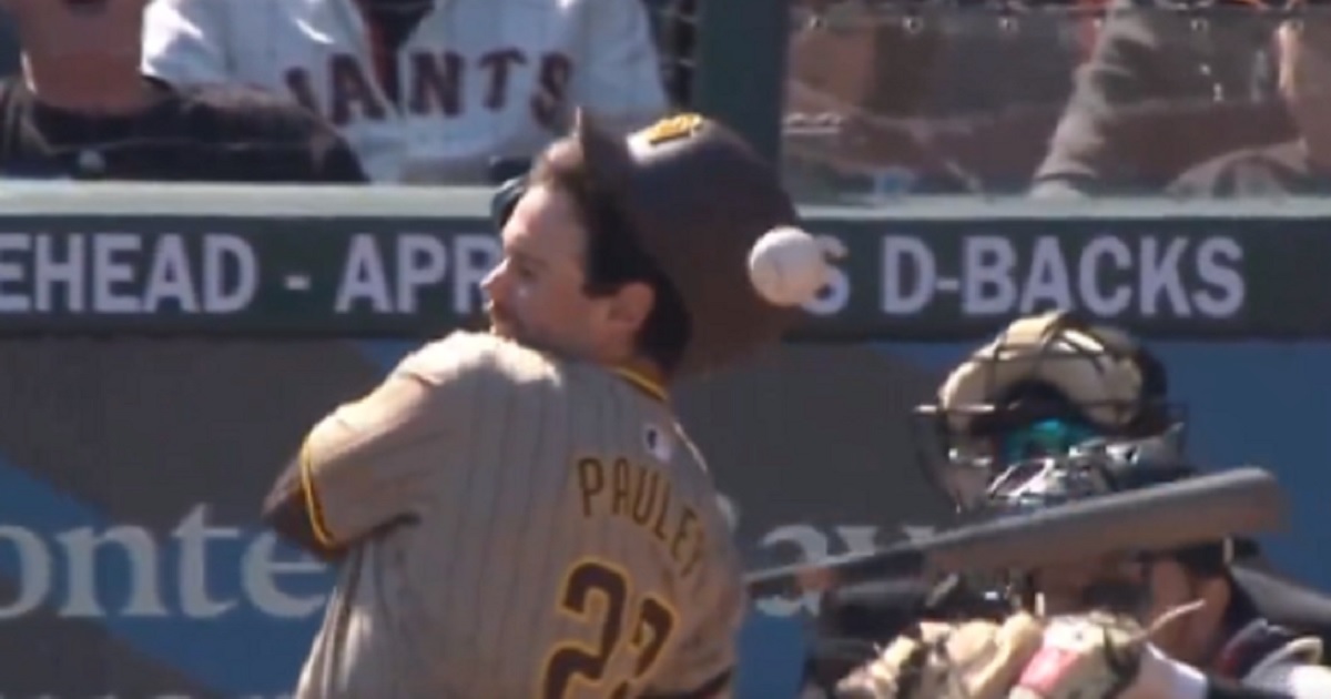 A baseball caroms off San Diego Padres XXX Pauley Friday during a game against the San Francisco Giants.