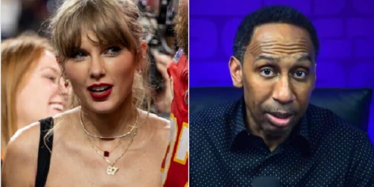 Pop superstar Taylor Swift, left; sports commentator Stephen A. Smith, right.