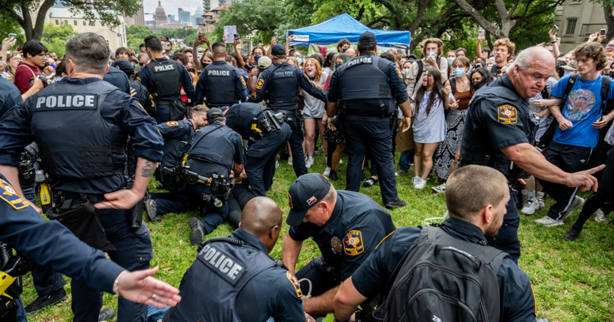 Students are arrested during an anti-Israel demonstration at the University of Texas at Austin on Wednesday in Austin, Texas.