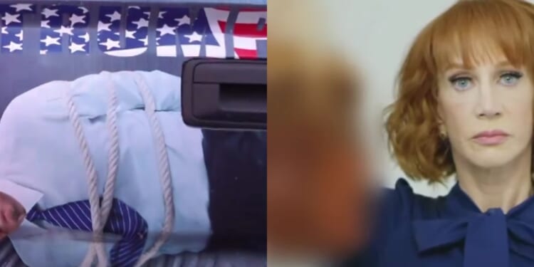 On Friday, Donald Trump posted a video of a truck with a decal of a kidnapped Joe Biden, left, onto his Truth Social account, sparking criticism from the left, but it can easily be compared to the 2017 Twitter post from comedian Kathy Griffin, in which she held up a replica severed head of then-President Donald Trump, right.