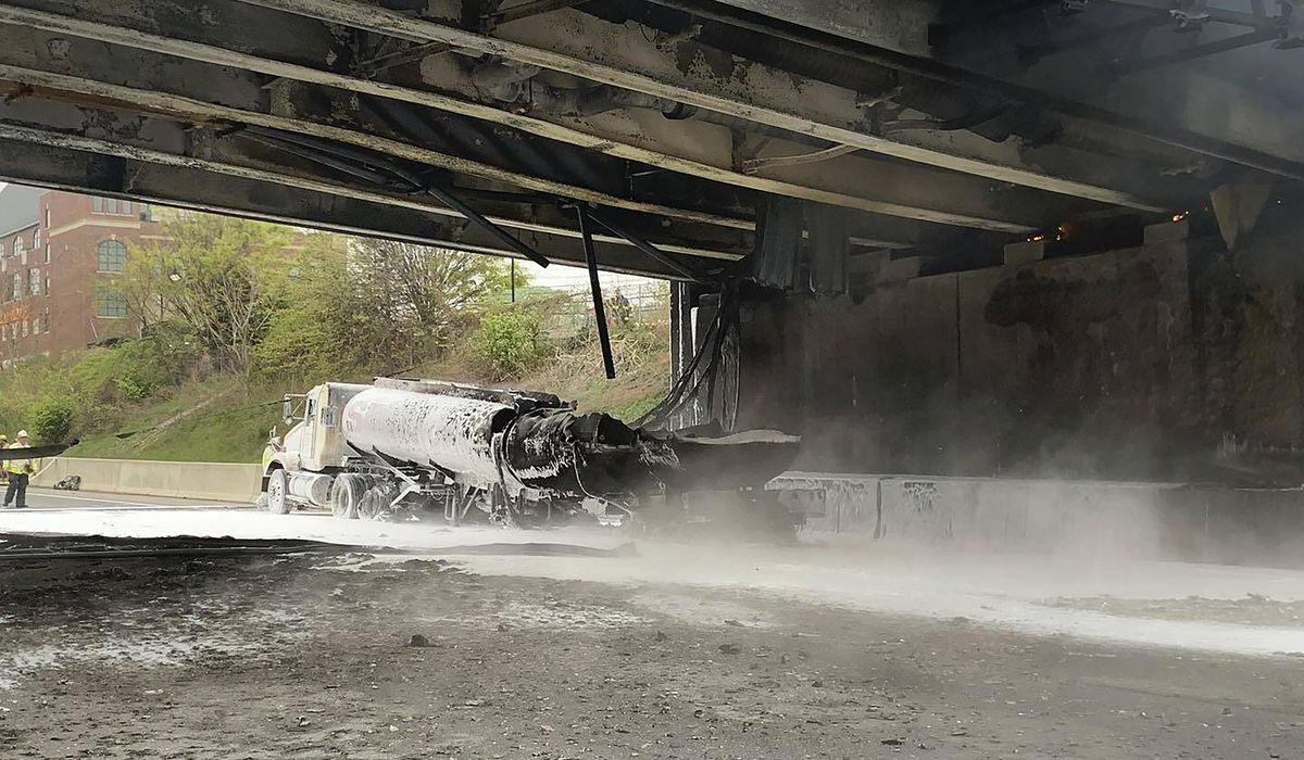 Fiery crash involving tanker truck carrying gas closes I-95 in Connecticut in both directions