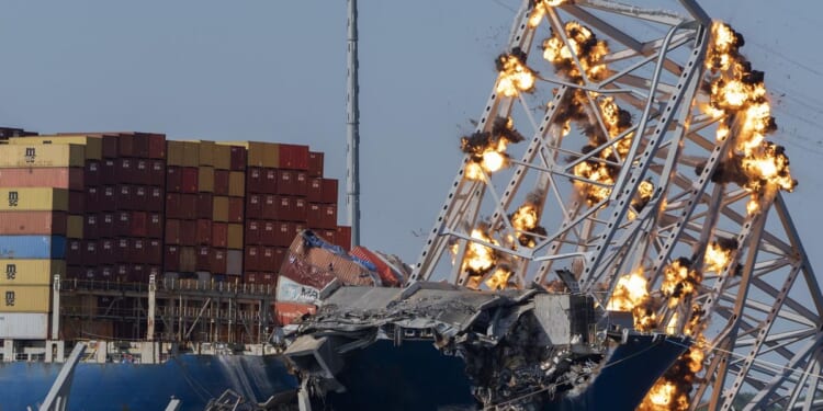 Largest remaining steel span of collapsed Baltimore bridge comes down in controlled demolition