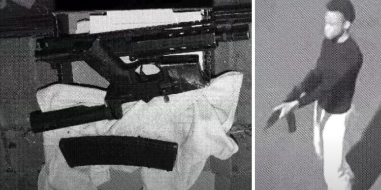 These YouTube screen shots show Amonte Moody (R) and the disassembled AR-15 (L) found in his home by authorities.