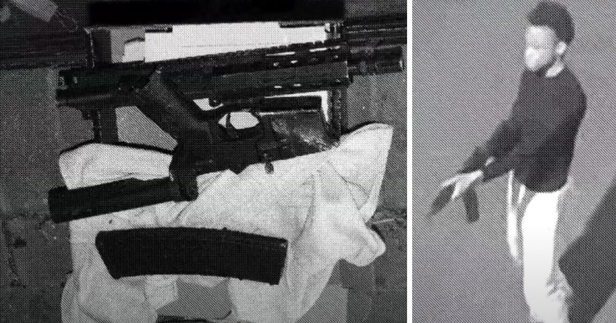 These YouTube screen shots show Amonte Moody (R) and the disassembled AR-15 (L) found in his home by authorities.