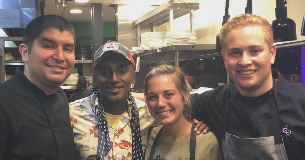 Joey Fecci and friends in a commercial kitchen