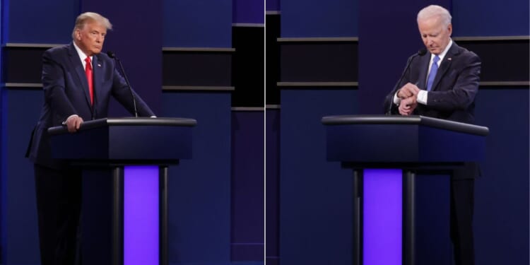 Then-President Donald Trump, left, and then-Democratic presidential candidate Joe Biden participate in a presidential debate in Nashville, Tennessee, on Oct. 22.