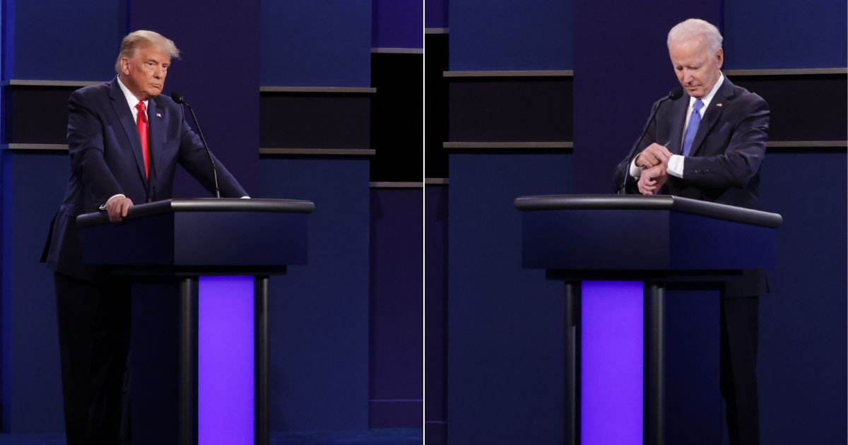 Then-President Donald Trump, left, and then-Democratic presidential candidate Joe Biden participate in a presidential debate in Nashville, Tennessee, on Oct. 22.