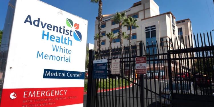 the emergency entrance to the Adventist Health White Memorial Medical Center in Los Angeles