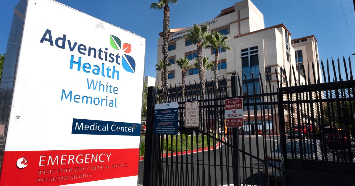 the emergency entrance to the Adventist Health White Memorial Medical Center in Los Angeles