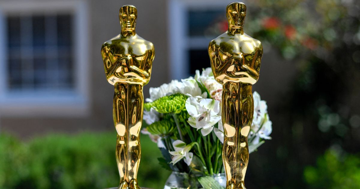 View of the Oscars won by French director and screenwriter Justine Triet and Arthur Harari for Best Original Screenplay for "Anatomy of a Fall" during the brunch party for French Oscars nominees and winners organized by the French consulate at Maison de France in Beverly Hills, California, on March 11, 2024.