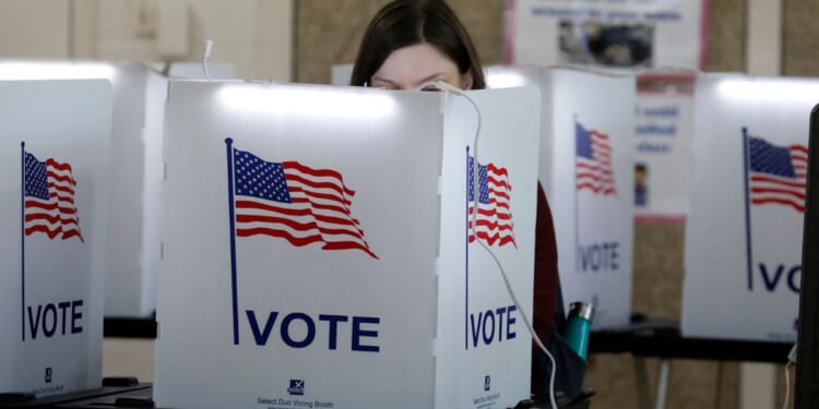 People vote in the Michigan primary election at Chrysler Elementary School in Detroit, Michigan, on March 10, 2020.