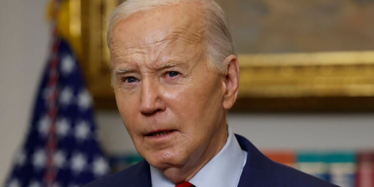 President Joe Biden speaks from the Roosevelt Room of the White House in Washington on Thursday.