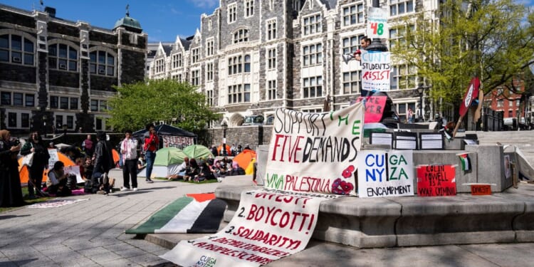 A pro-Palestinian protest encampment is pictured at City College’s North Campus Quad, CUNY in Harlem, New York, on April 25.