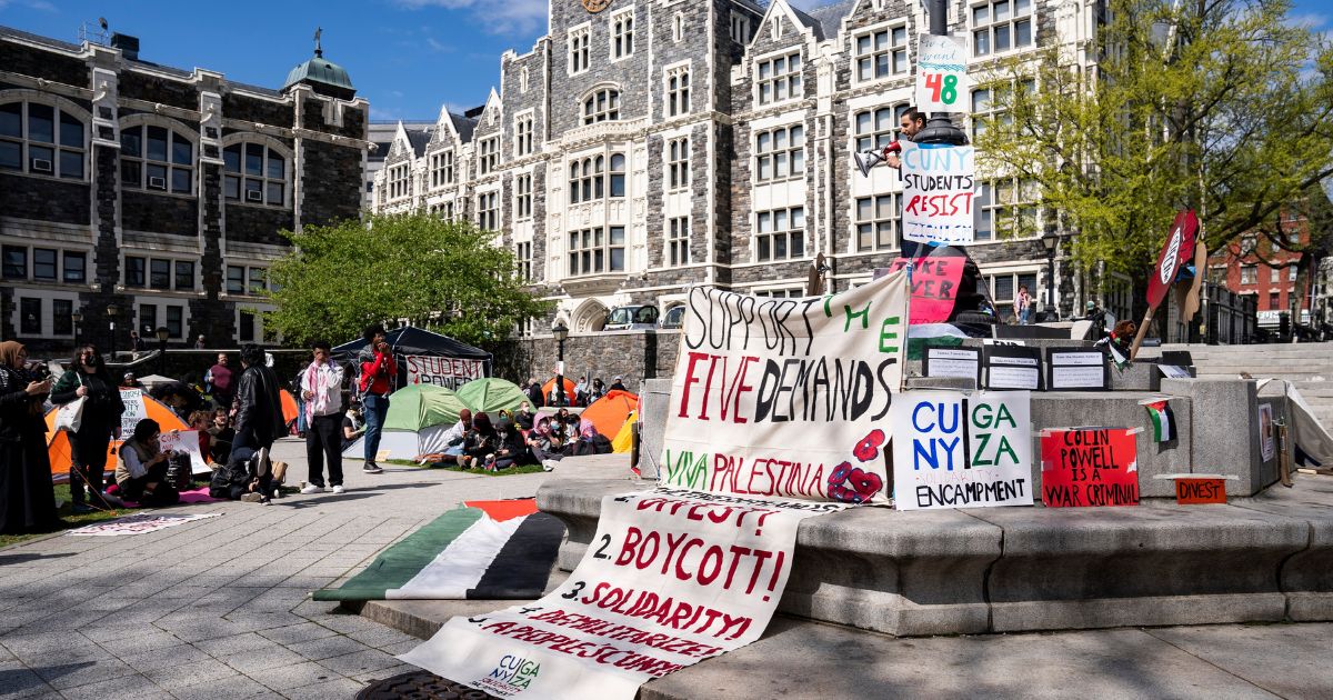 A pro-Palestinian protest encampment is pictured at City College’s North Campus Quad, CUNY in Harlem, New York, on April 25.