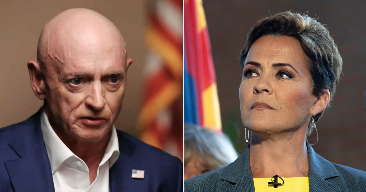 Democratic Sen. Mark Kelly of Arizona, left, criticized Arizona Republican senatorial candidate Kari Lake, right.