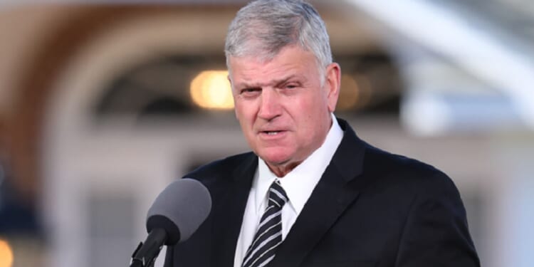 Franklin Graham, pictured in a file photo from the 2018 funeral of his father, the Rev. Billy Graham.