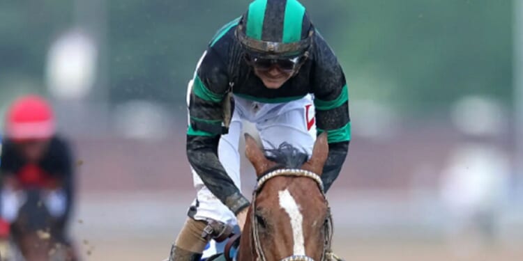 Jockey Brian J. Hernandez Jr pulls up after riding Mystik Dan to victory in the May 4 Kentucky Derby at Churchill Downs in Louisville, Kentucky.