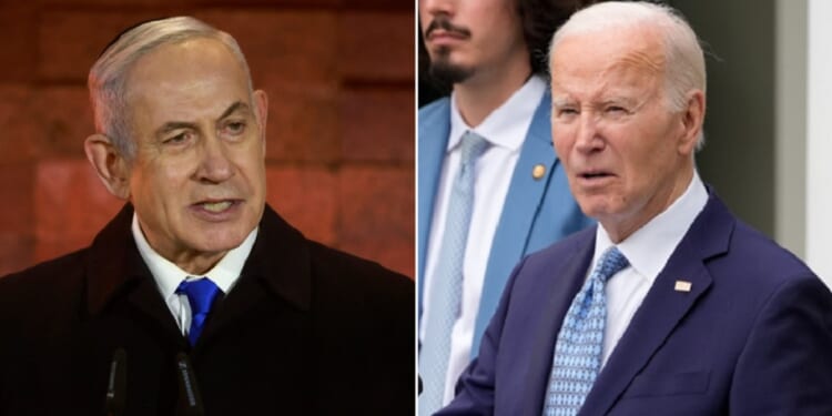 Israel's Prime Minister Benjamin Netanyahu, left, in a Saturday photo from Jerusalem; President Joe Biden, right, in the White House Rose Garden on Monday.