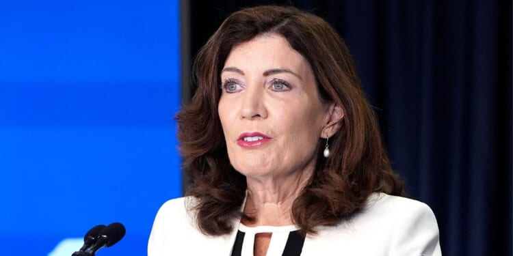 New York Gov. Kathy Hochul speaks during a briefing in New York City on Sept. 13.