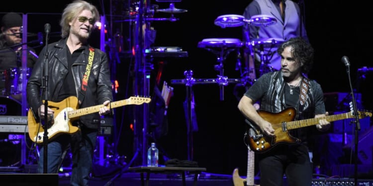 Daryl Hall, left, and John Oates of Hall & Oates perform at Golden 1 Center in Sacramento, California, on July 23, 2017.