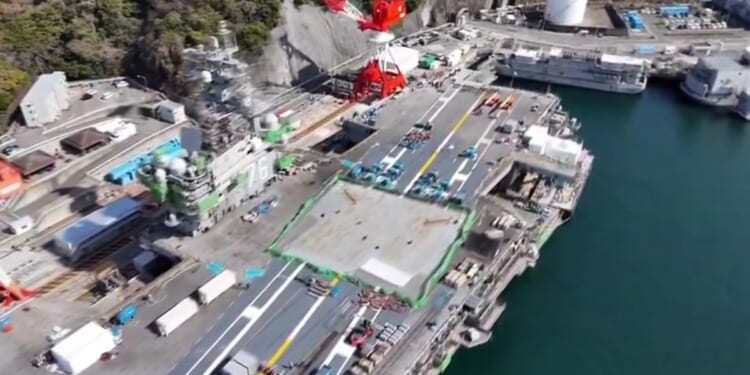 Japanese officials confirmed the footage of the military shipyard appears to be real, rather than generated by AI.