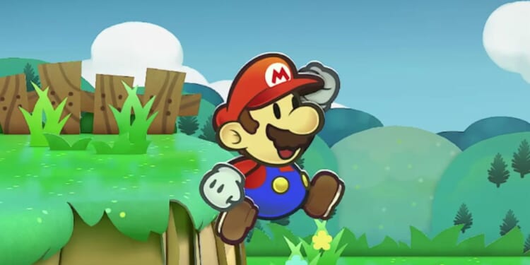 Paper Mario jumping in the air in the trailer for the upcoming remake of "Paper Mario: The Thousand-Year Door."