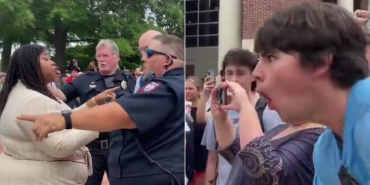 On Thursday, pro-Palestinian protesters and counter-protesters clashed on the Ole Miss campus. Anit-Israel protester Jaylin Smith, left, separated from her side and went to film the counter-protesters, where one student, right, made "monkey noises" at her.