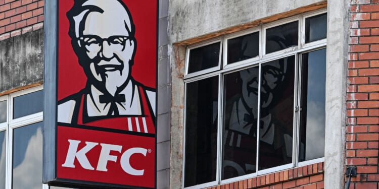 The logo of Kentucky Fried Chicken (KFC) is pictured at a restaurant in Malaysia's Pahang state on April 30, 2024