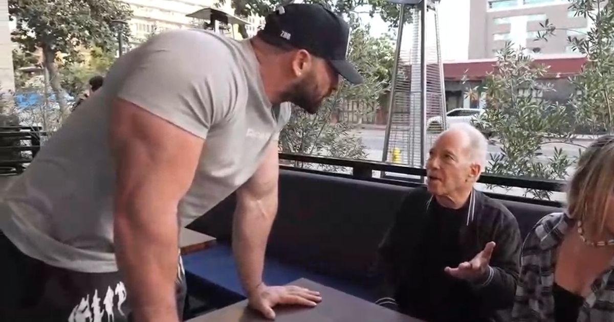 A man is confronted by YouTuber Bradley Martyn at a Los Angeles restaurant.