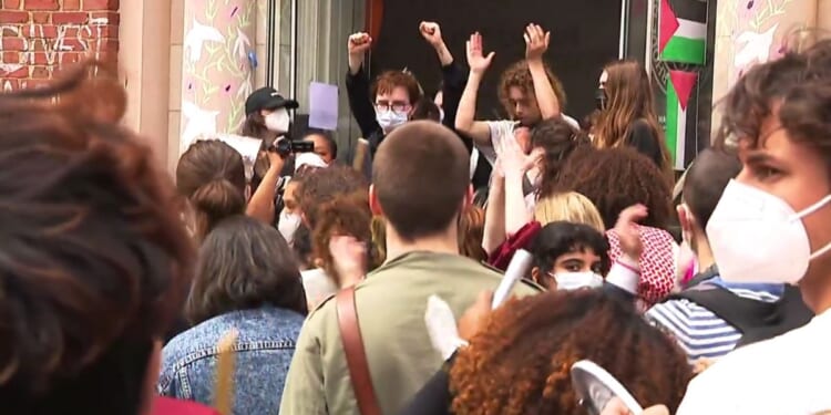 This X screen shot shows a scene from a protest at the Rhode Island School of Design.