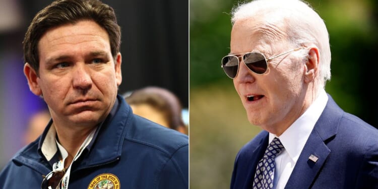 Florida Gov. Ron DeSantis, left, has filed a lawsuit against President Joe Biden, right, and his administration over their changes to Title IX and pushing the transgender ideology.