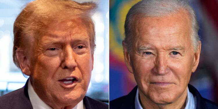 In a Truth Social post on Sunday, former President Donald Trump, left, accused President Joe Biden, right, of weaponizing the government to "take out" Democratic Rep. Henry Cuellar.