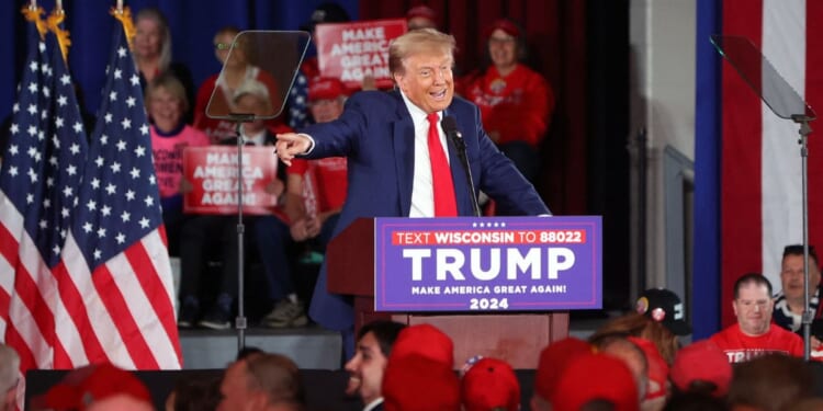 Republican presidential candidate and former President Donald Trump speaks at a campaign event in Waukesha, Wisconsin, on Wednesday.