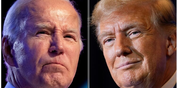 Former President Donald Trump, right, has agreed to attend the Libertarian National Convention, which may boost his numbers over President Joe Biden, left. (