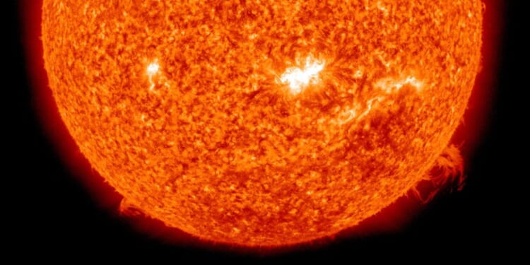 In a screen grab taken from a handout timelapse sequence provided by NASA / SDO, a solar spot in the centre of the Sun is captured from which the first X-class flare was emitted in four years on February 14, 2011.