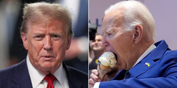 "Where's Biden?" comments have been trending on social media as users have been posting pictures of Biden eating ice cream, right, while former President Donald Trump has taken time to go on record condemning violent anti-Israel protests.