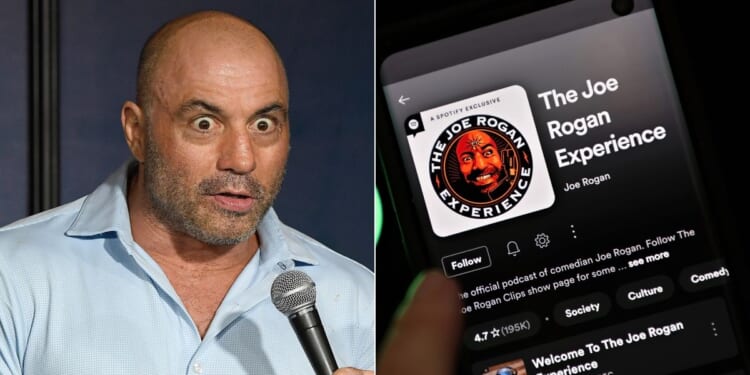 One anonymous feminist author in Australia claims that comedian, podcaster, and UFC announcer Joe Rogan, left, has become a "third wheel" that is hurting her marriage because her husband listens to his podcast, "The Joe Rogan Experience."