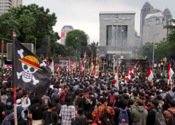 Flag from Japanese comic 'One Piece' used at protests worldwide