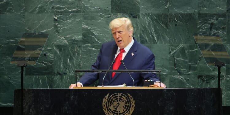 President Donald Trump speaks during the United Nations General Assembly at the United Nations headquarters on Sept. 23, 2025, in New York City.