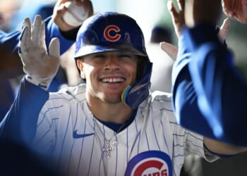 Matt Shaw of the Chicago Cubs celebrates his solo home run against the New York Mets during the fourth inning in Chicago, Illinois, on Wednesday.
