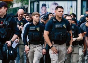 Members of the Secret Service walk the outside the United Nations headquarters ahead of the United Nations General Assembly in New York City on Sunday.