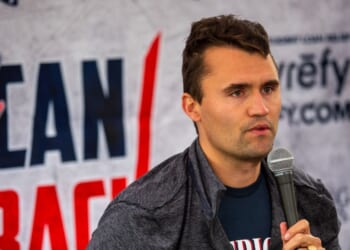 Conservative activist Charlie Kirk debates with students during his American Comeback tour stop at California State University in Northridge, California, on March 6, 2025.