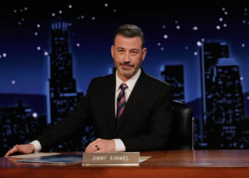 This image released by Disney shows Jimmy Kimmel hosting his late night show “Jimmy Kimmel Live!” in Los Angeles on Tuesday.