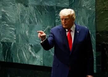 President Donald Trump departs after speaking during the 80th session of the UN’s General Assembly at the United Nations headquarters on Sept. 23, 2025.