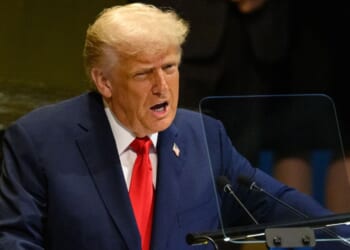 President Donald Trump speaks to the 80th session of the UN’s General Assembly at UN Headquarters in New York City on Tuesday.